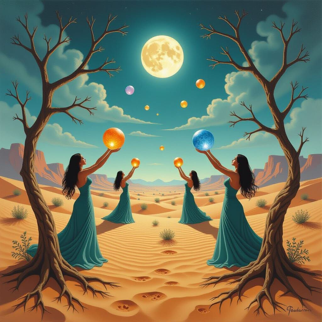 Surreal Desert Landscape with Ethereal Souls