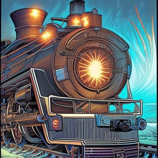 Trains in Comic Book Art Style