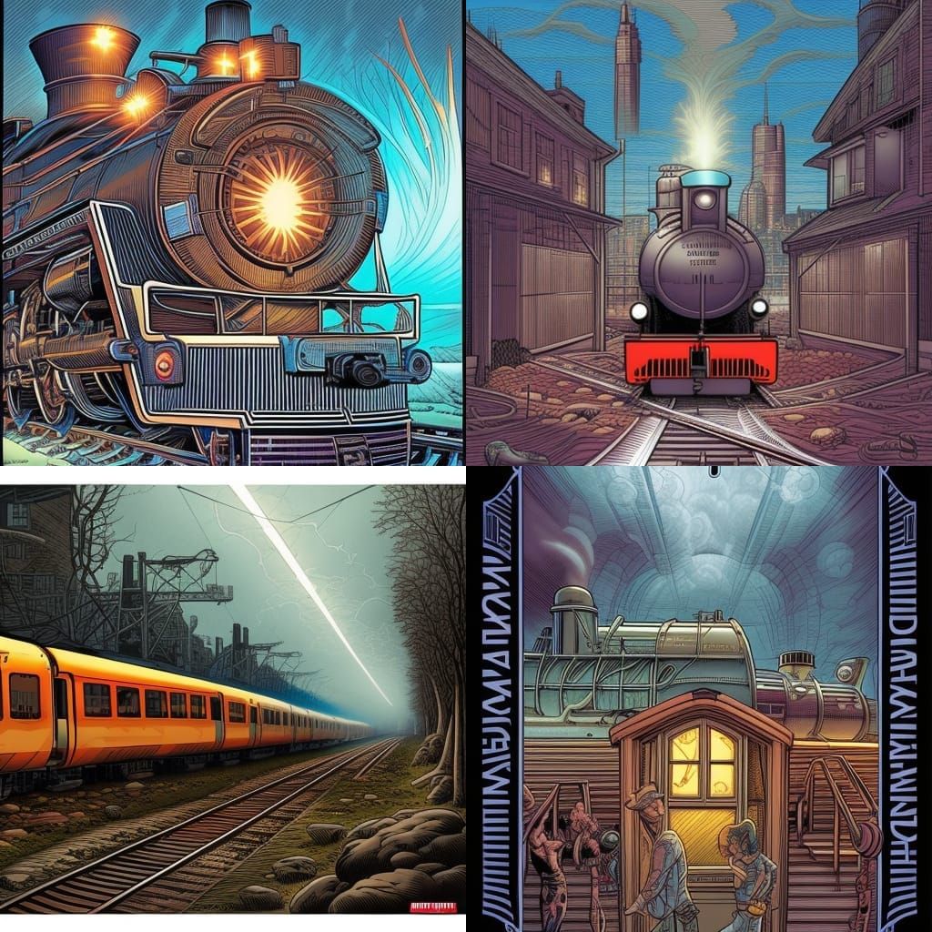 Trains in Comic Book Art Style
