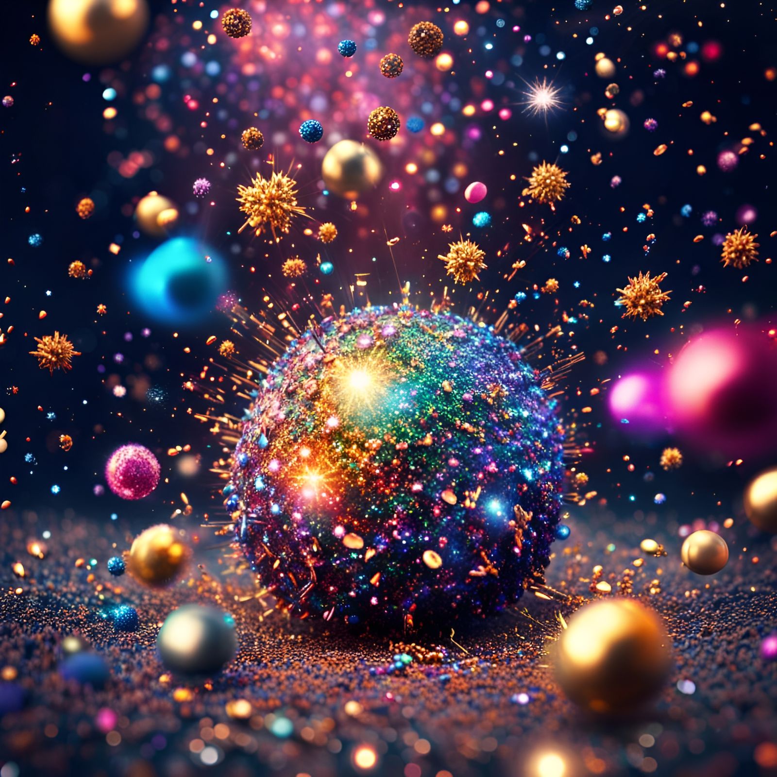 Exploding Glitter Bomb in Starry Sky: 8K Resolution
