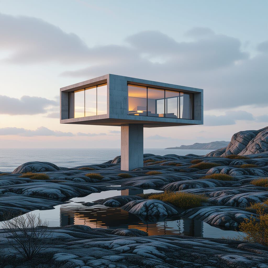Hyperrealistic Futuristic House on Rocky Ground