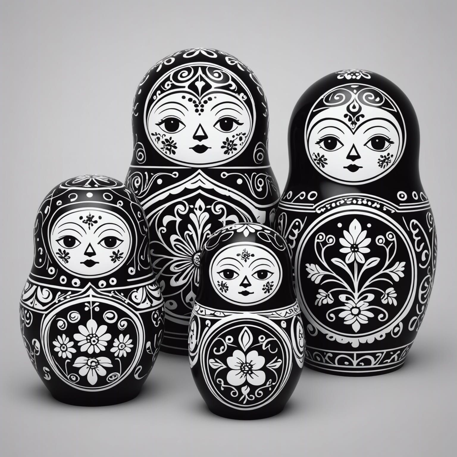 Minimalist Matryoshka Figures in Monochrome