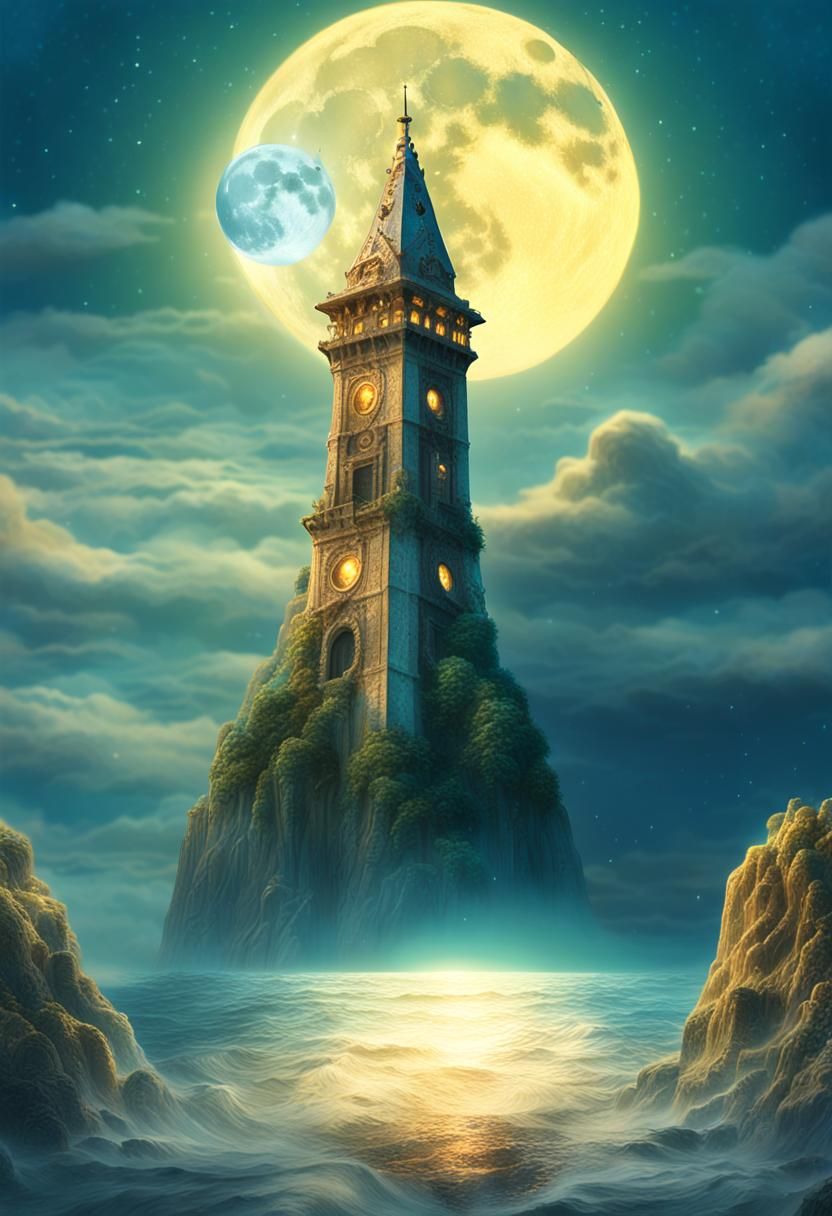 Majestic Sea Tower Under Moonlight