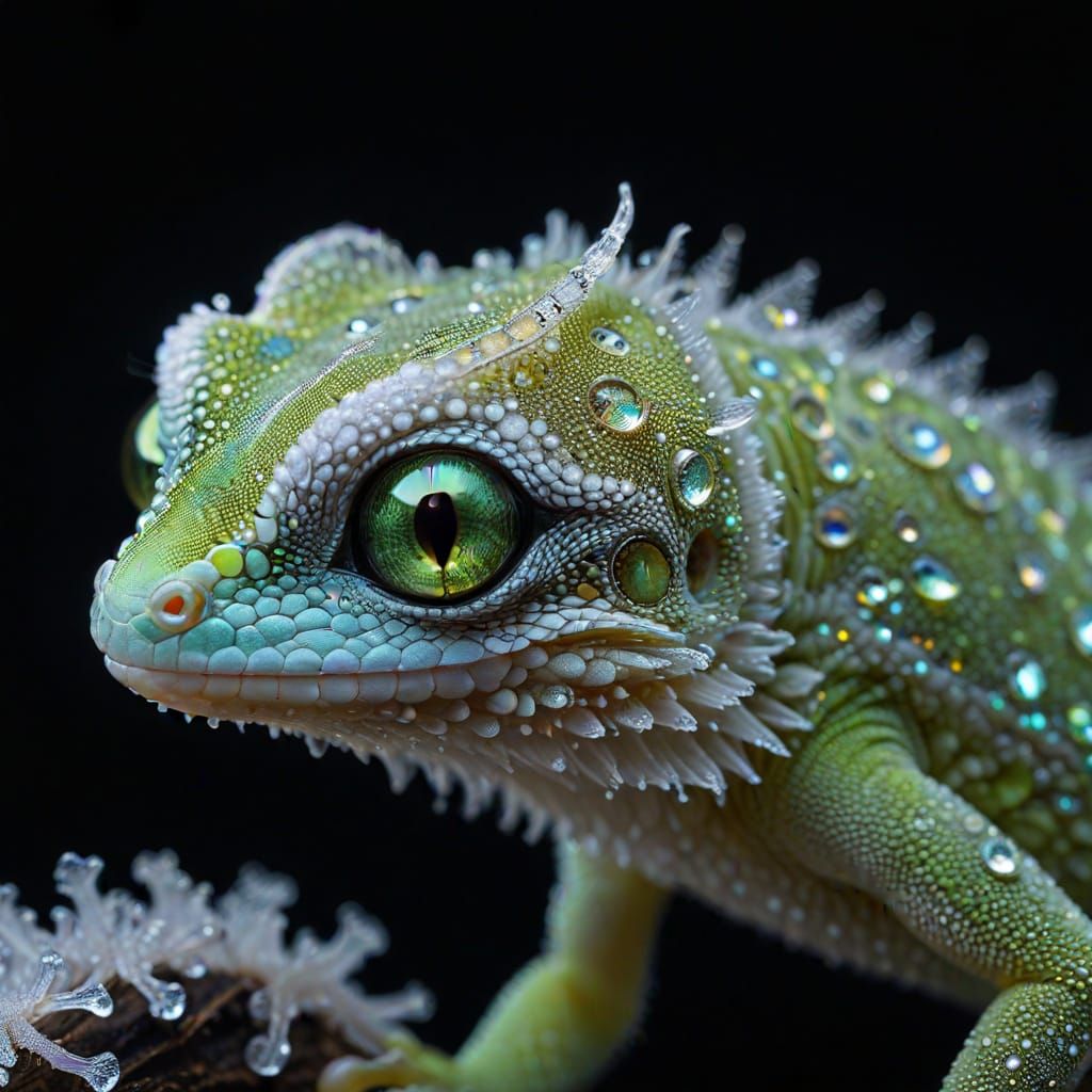 Gecko in Fine Filigree Style with Iridescent Eyes