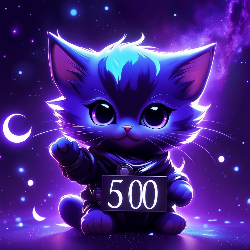 Chibi Kitten Constellation on Bioluminescent Galaxy