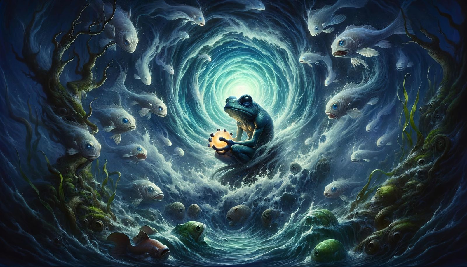 Ominous Deep-Sea Vortex with Frog-like Humanoid