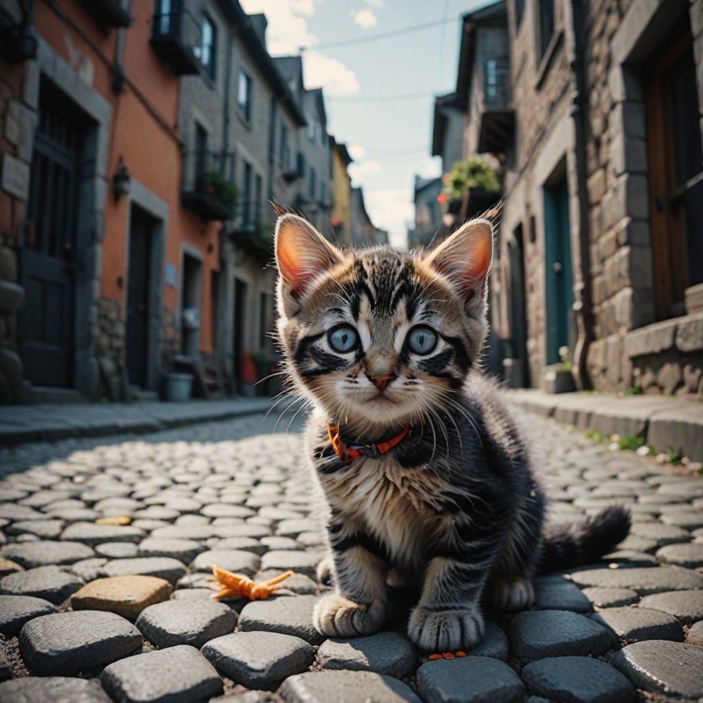 Vibrant Kitten in Monochrome World