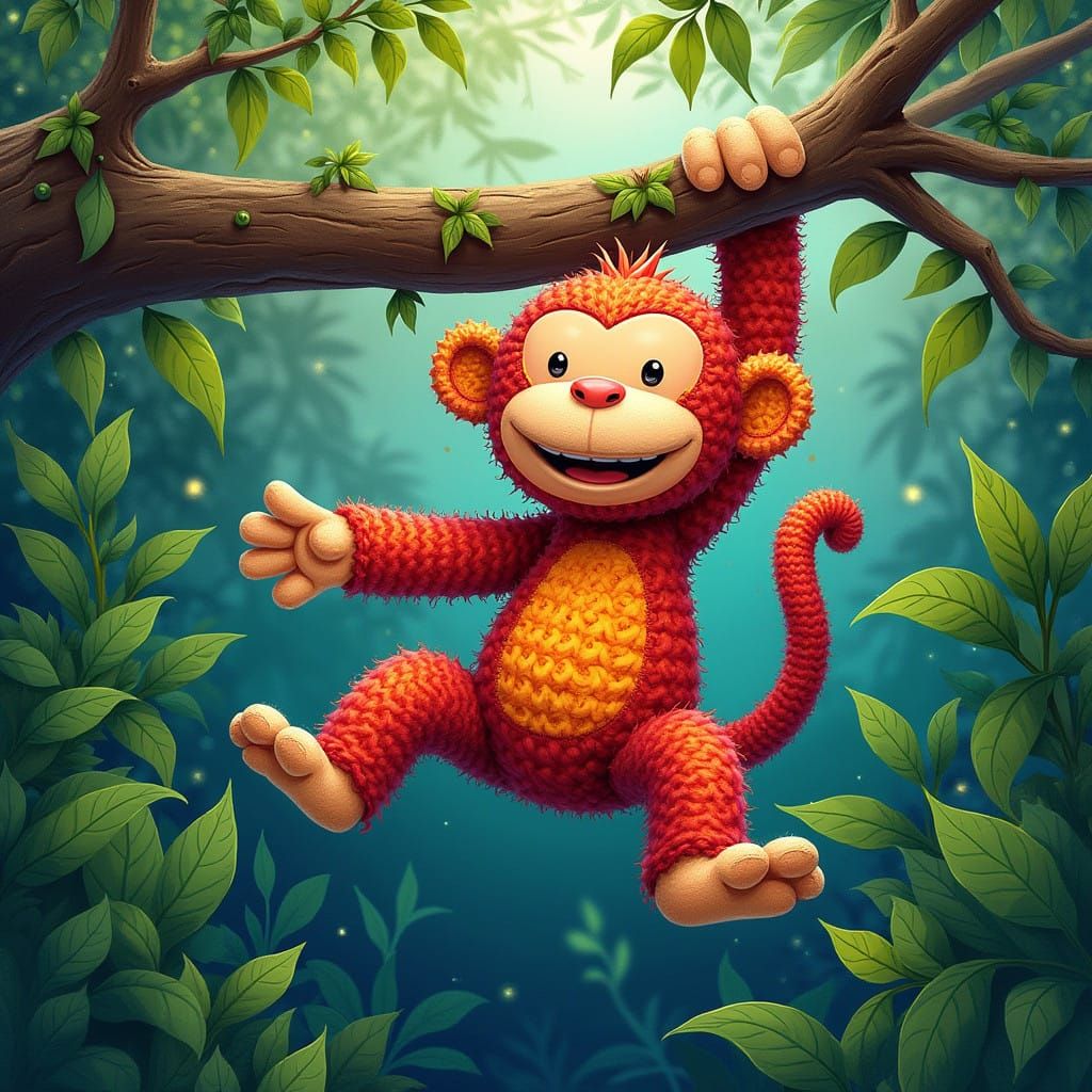 Whimsical Jungle Monkey in Colorful Textures