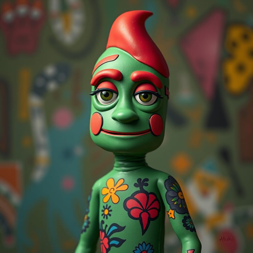 Tattooed Gumby in Claymation Style