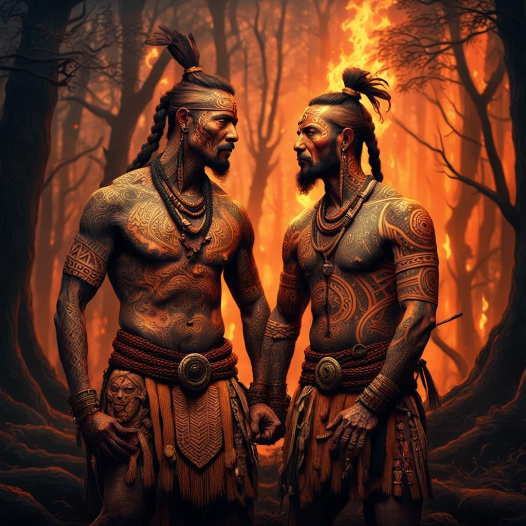 Tribal Warriors in Ancient Forest: Fantasy Matte Painting