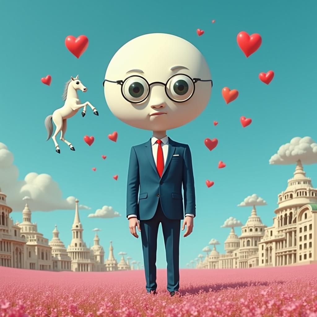 Surreal Floating Head in a Fellini-Inspired Sky