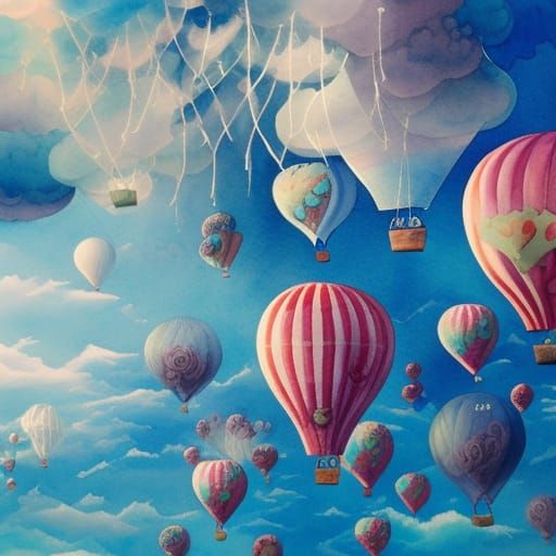 Watercolor Hot Air Balloons in a Dreamscape
