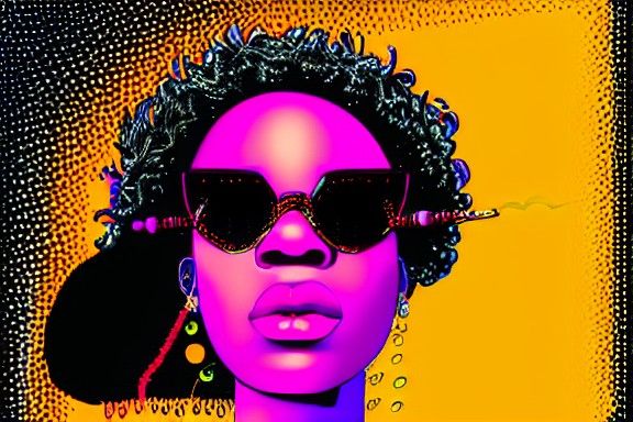African Woman with Sunglasses in Vaporwave Moebius Style