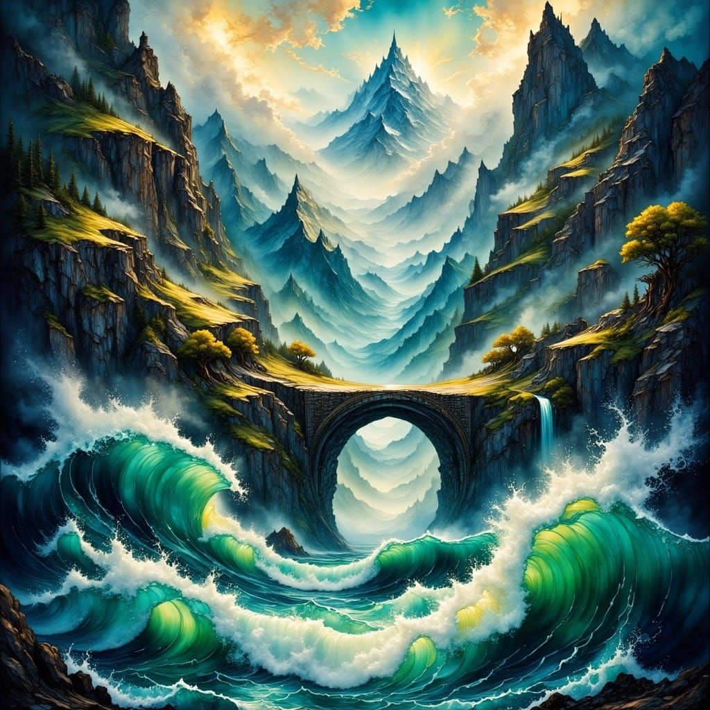 Ocean Waves Crash on Mountain Peaks