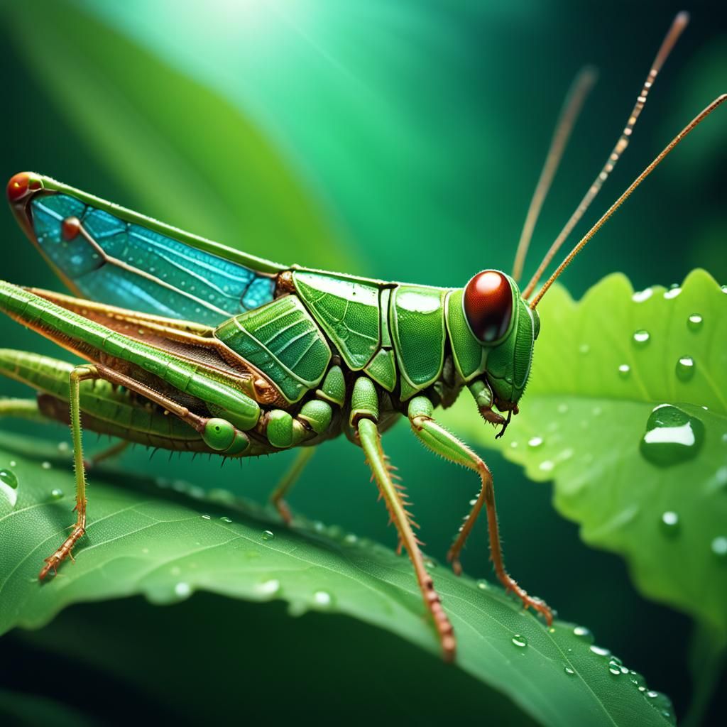 Hyperrealistic 3D Grasshopper in Lush Forest