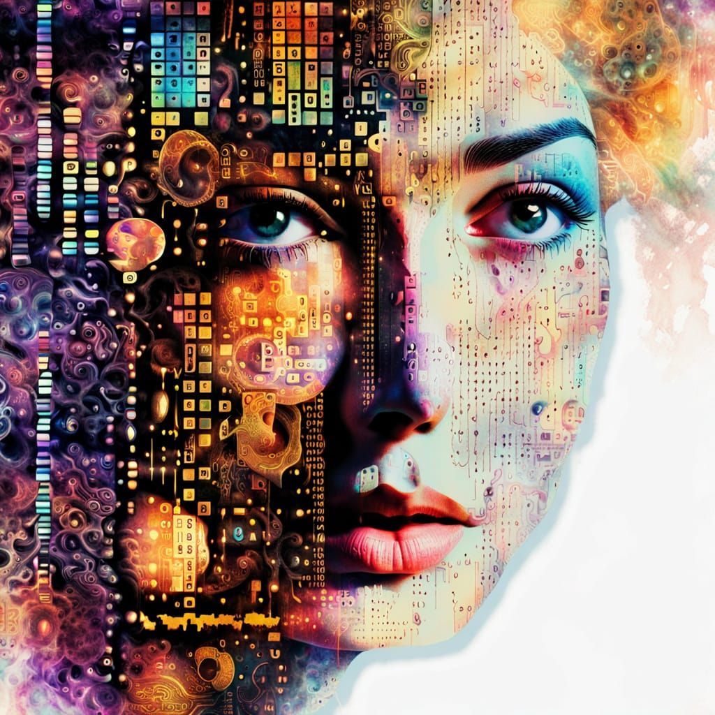 Abstract Digital Portrait Fusion with Glitchcore and Rococo ...