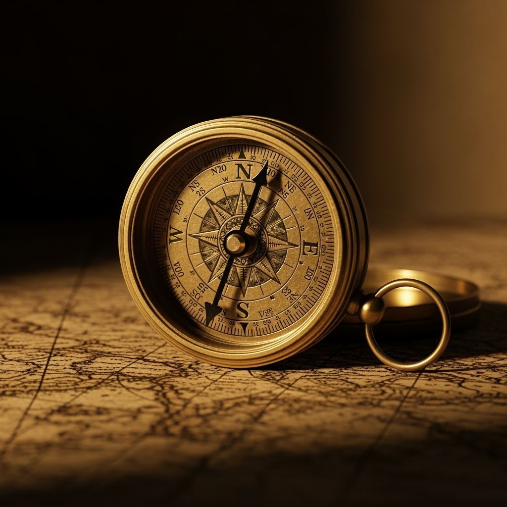 Vintage Brass Compass on Old Map