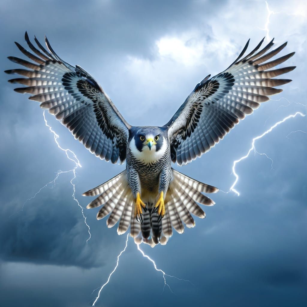 Majestic Falcon Soars Against Dramatic Stormy Sky