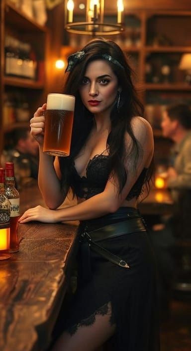 Dark Fantasy Woman at Medieval Bar