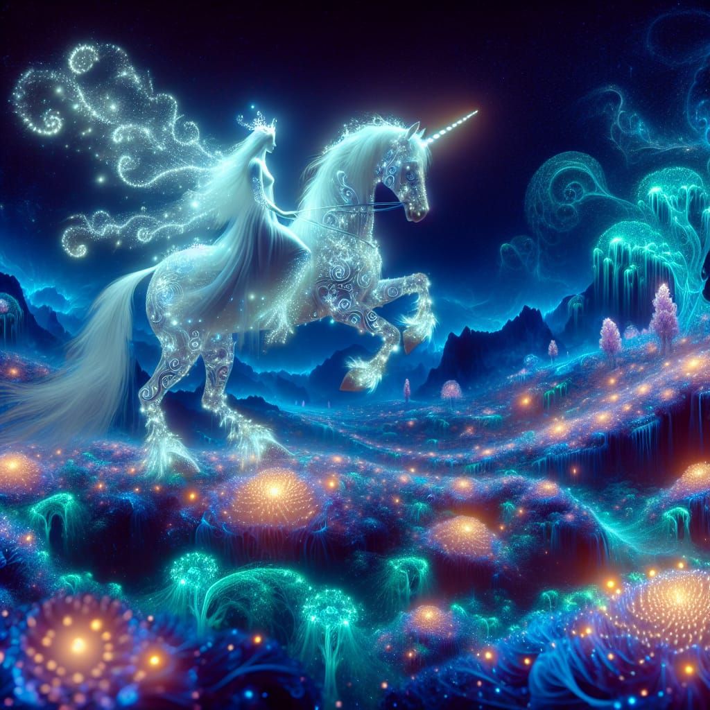 Ethereal Middle Eastern Enchantress Rides Unicorn into Radia...