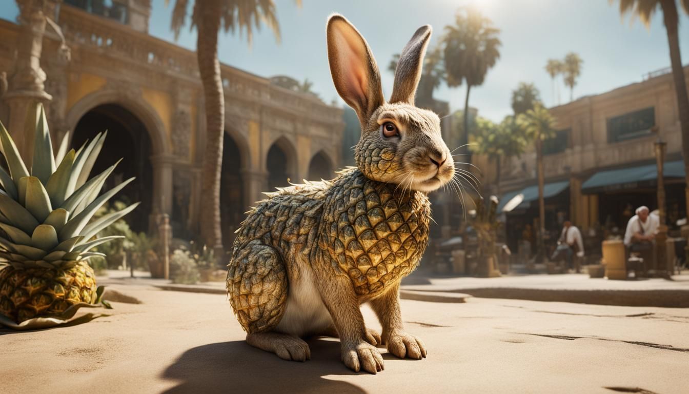 Hyperrealistic Rabbit Pineapple Chimera with Filigree Detail...