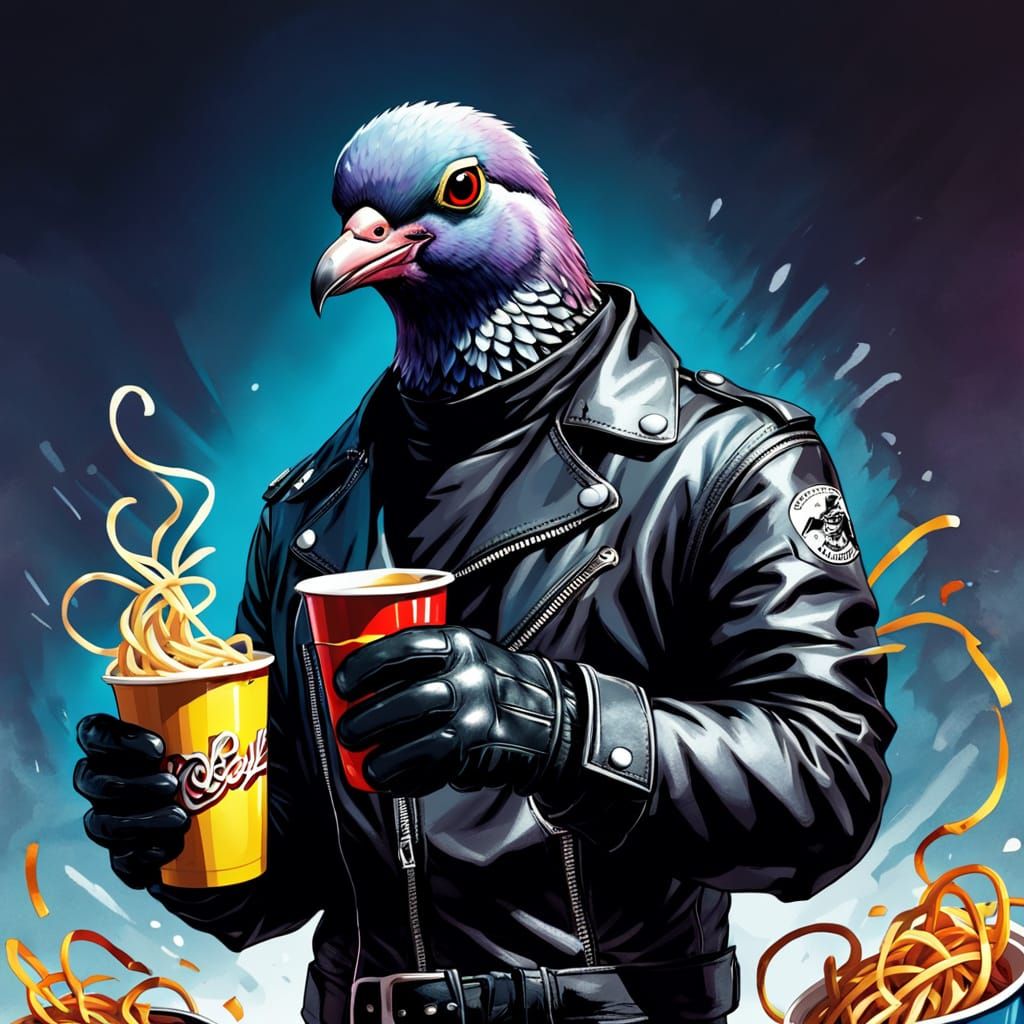 Badass Pigeon Biker in Comic Book Pop Art Style