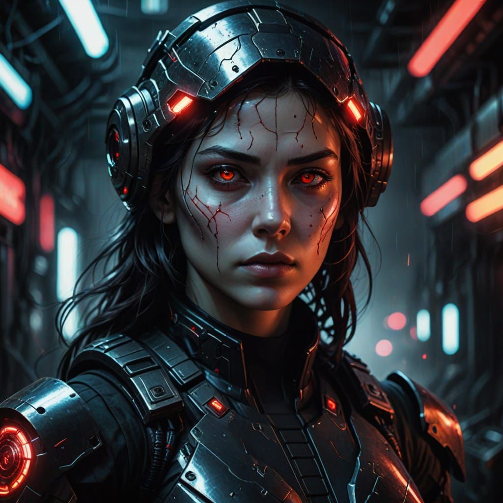 Cyberpunk Female Warrior in Futuristic Armor