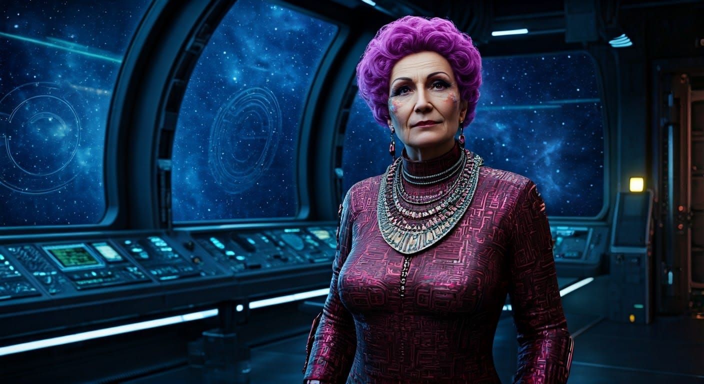 Cyberpunk Admiral in Spaceship Control Room