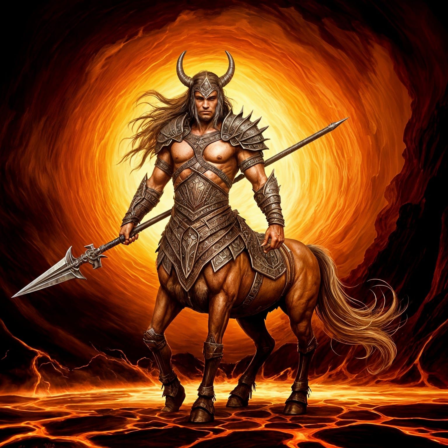 Epic Centaur Warrior with Spear in Alcohol Ink