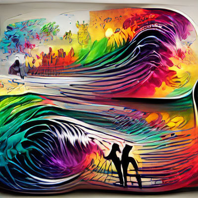Surfer Riding a Colorful Wave in Digital Art