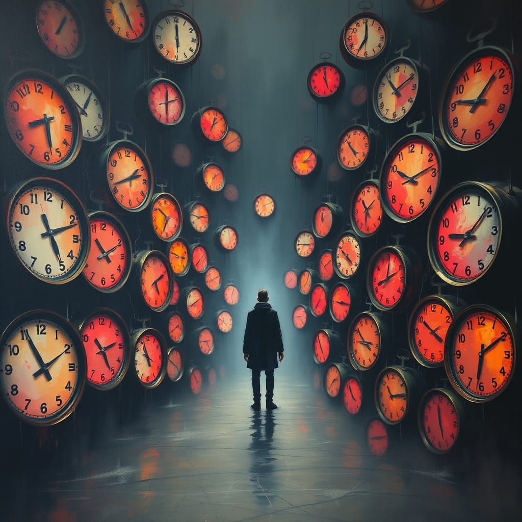 Frozen Figure in Time: Surreal Impending Doom