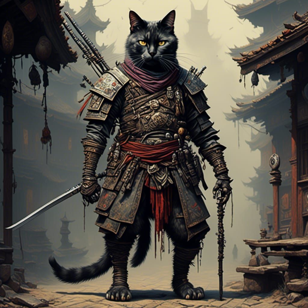 Cat Ronin: A Warrior's Full Body Portrait