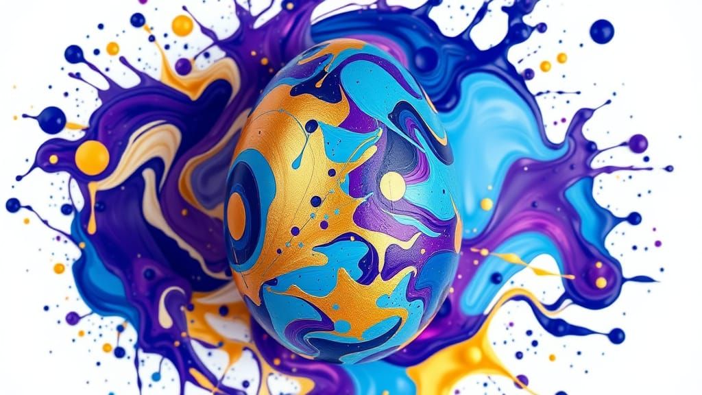 Vibrant Easter Egg in Swirling Paint Splatters, Minimalist S...