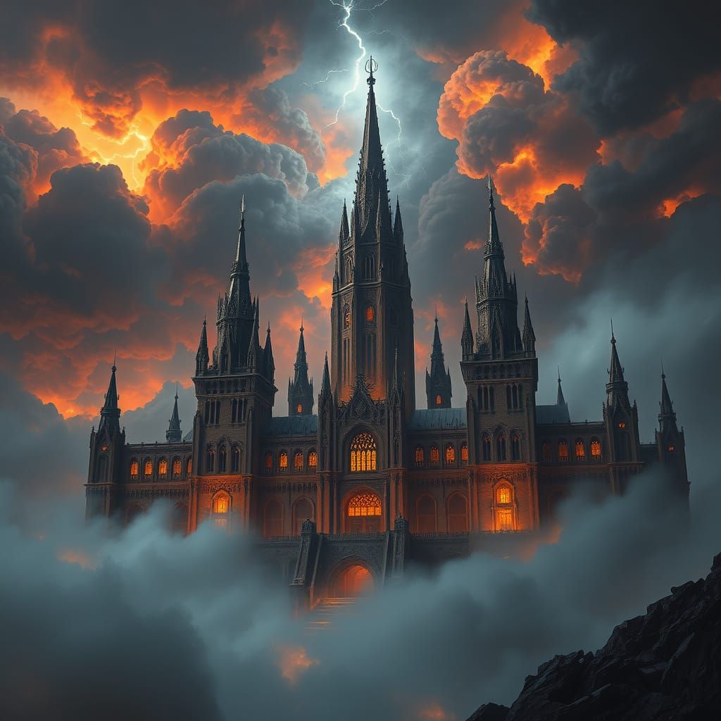 Majestic Stormy Citadel in Detailed Matte Painting Style