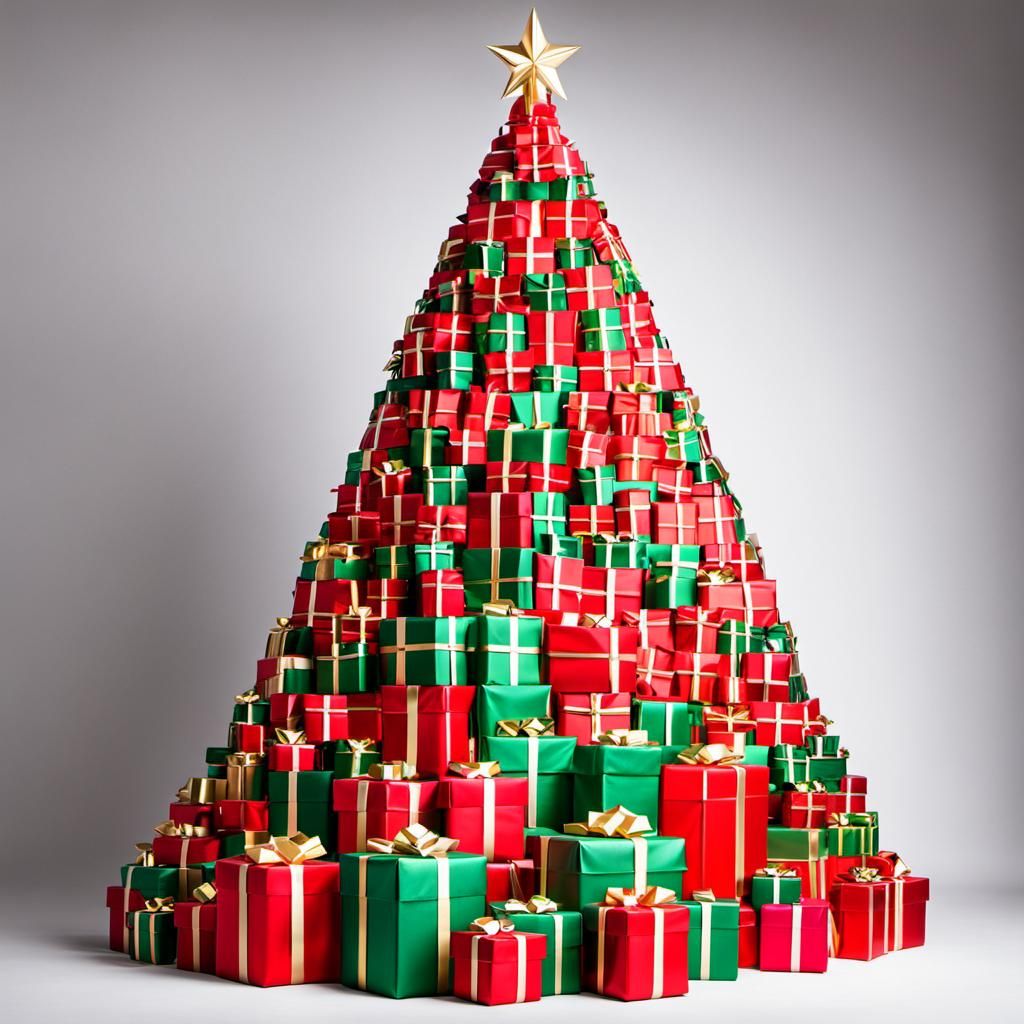 Christmas Tree Made of Unopened Presents