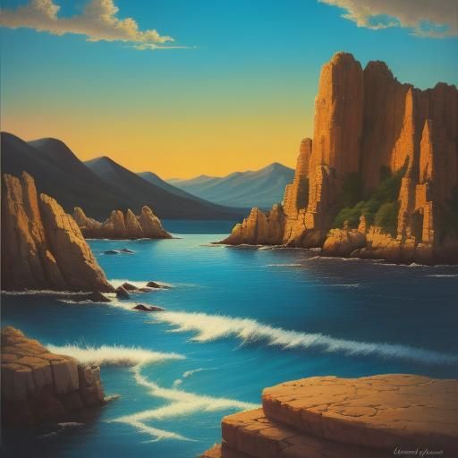 Tethys Sea: Oil Painting in Cole Style