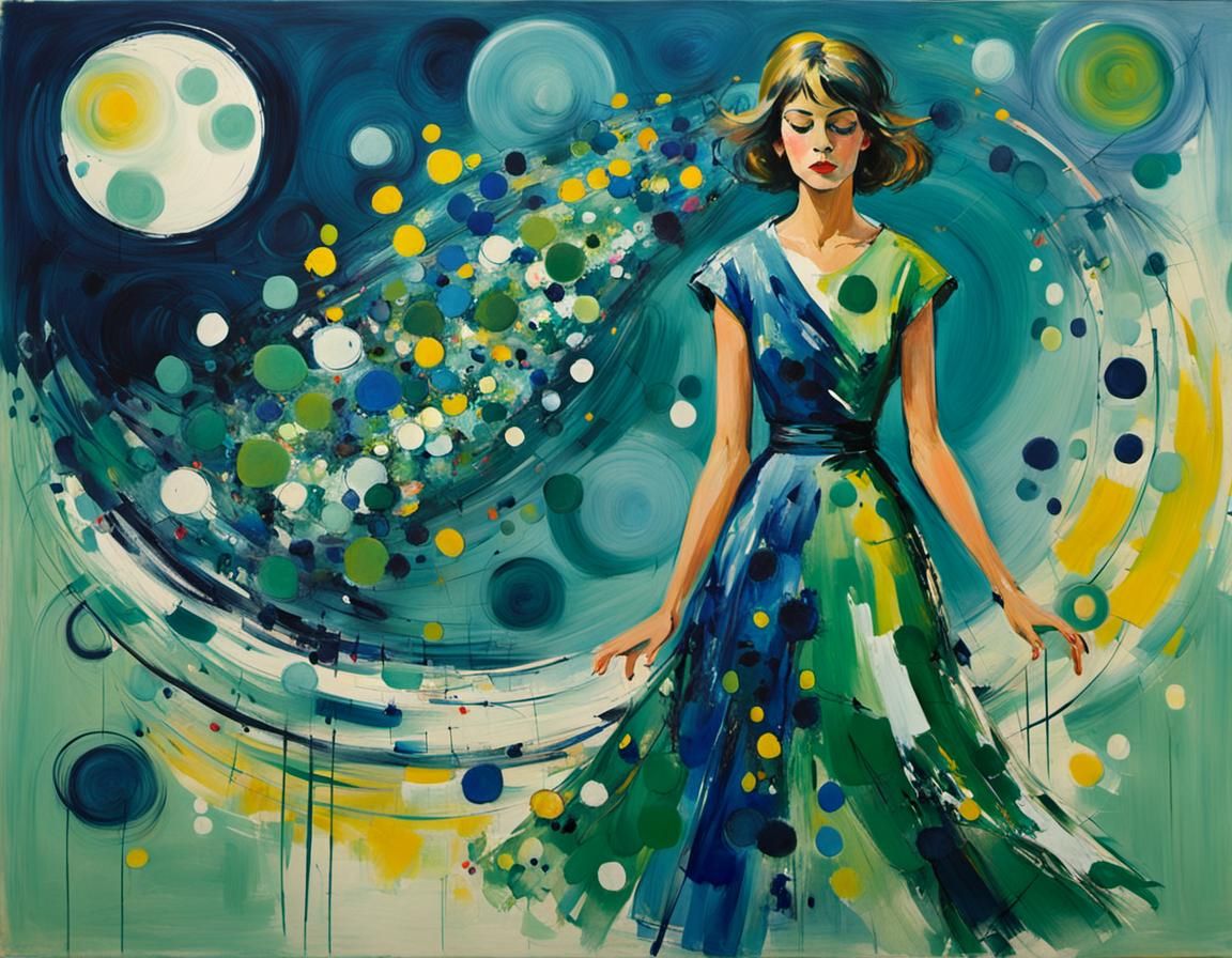 Abstract Expressionist Woman in Polka Dot Dress