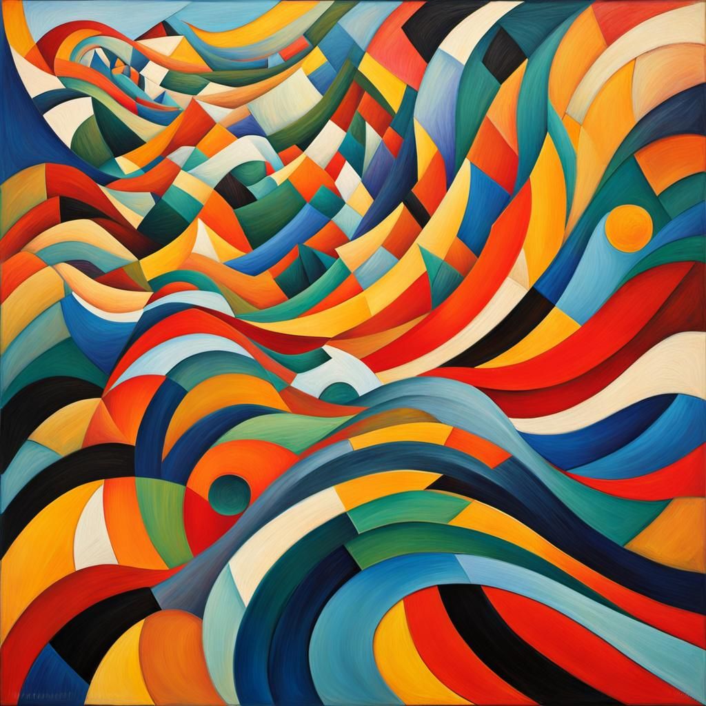 Abstract Cubist Wave of Fur on Canvas