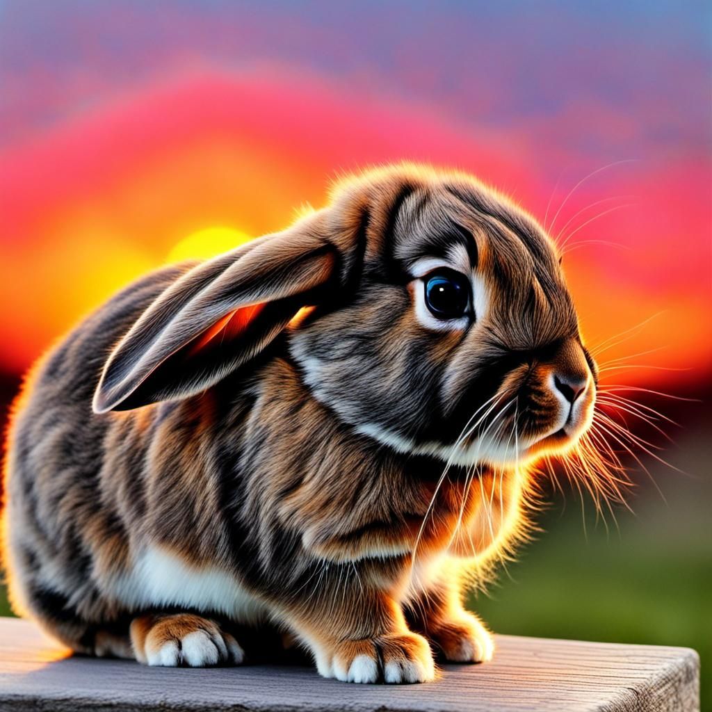 Abstract Sunset Scene with Baby Rabbit