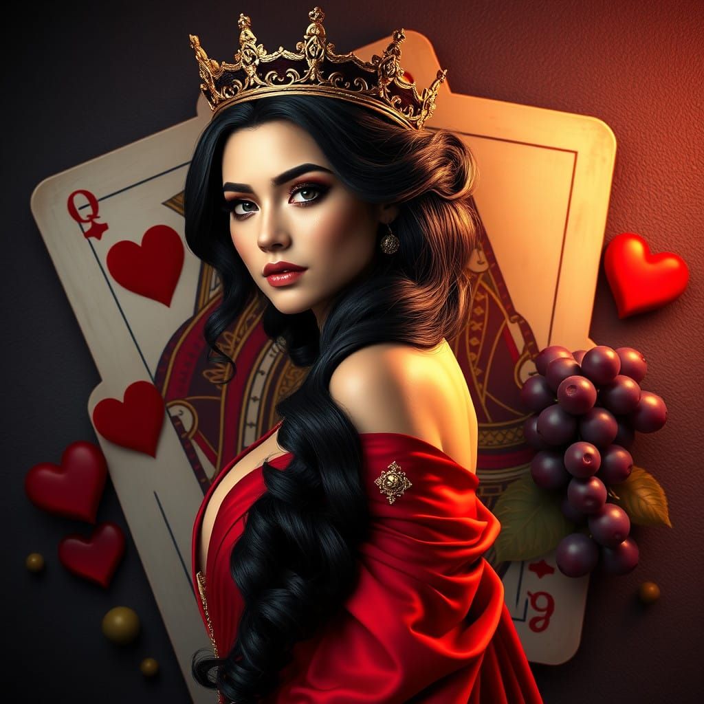 Regal Woman in Red Gown with Gold Crown