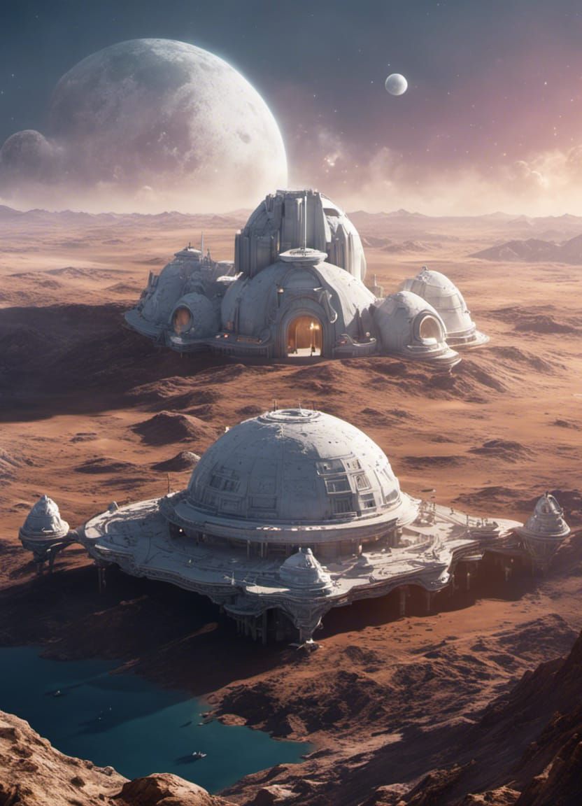 Ornate Lunar Outpost with Galaxy Wave Background