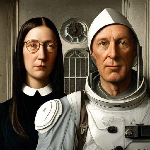 Futuristic American Gothic with Astronauts in Space