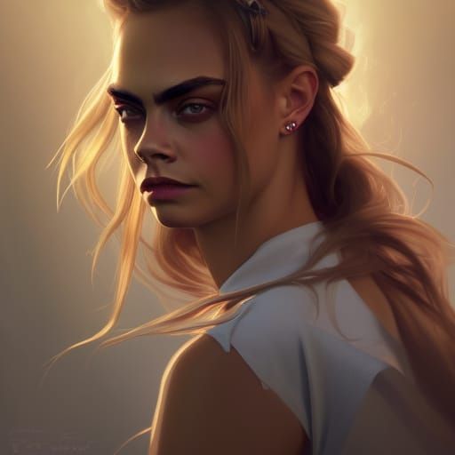 Hyperdetailed Portrait of Cara Delevingne in Art Nouveau Sty...
