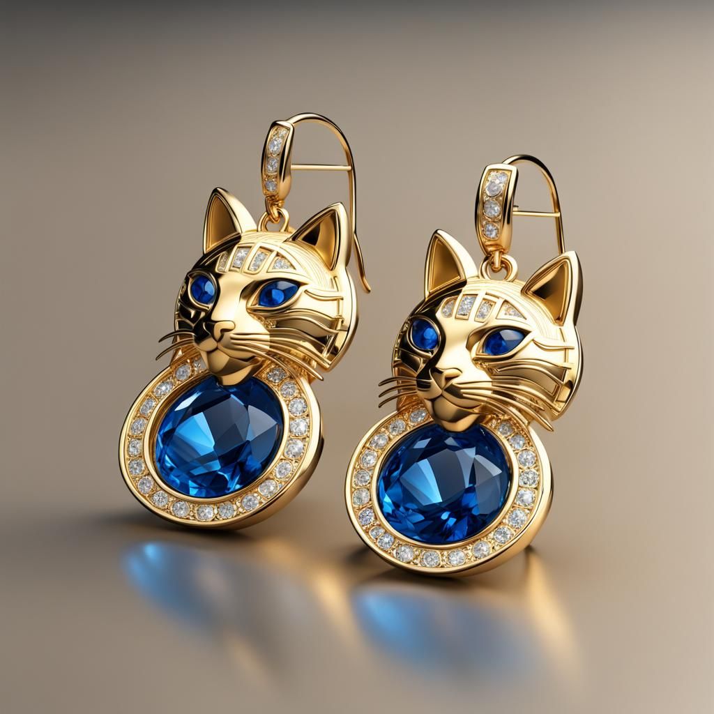 Golden Cat Versace Earrings: Digital 8K Rendering