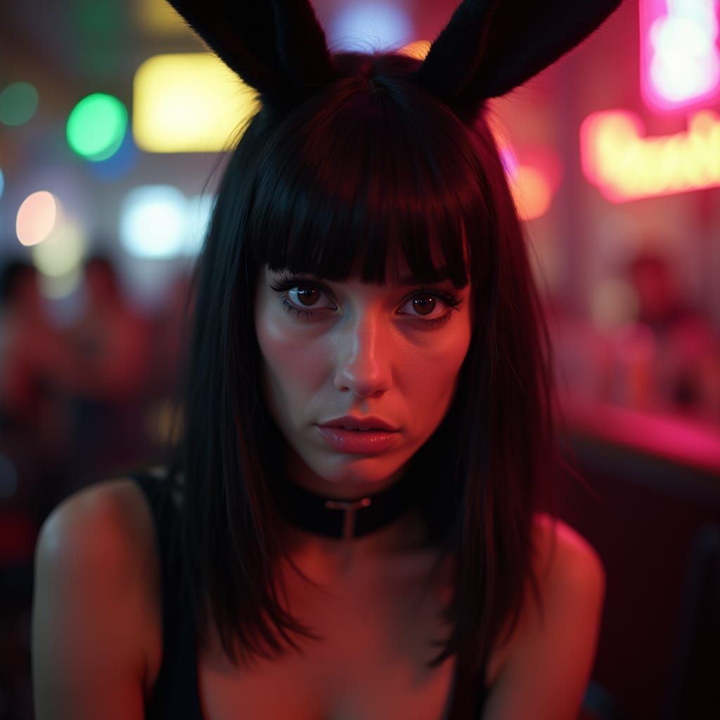 Nightclub Playboy Bunny Portrait in Vibrant Colors