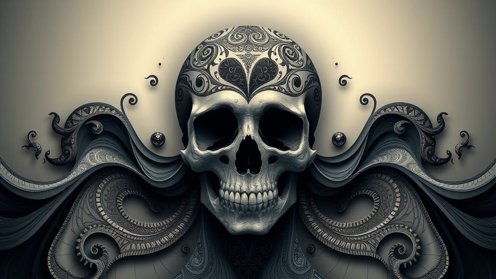 Abstract Death Fractal with Zentangle Shading