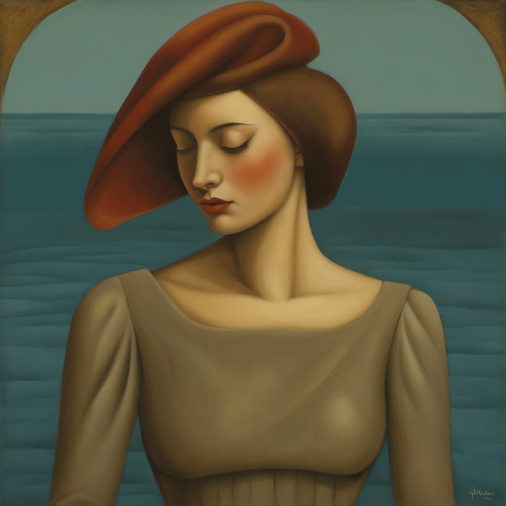 Woman at Sea Painting in Baroque Style