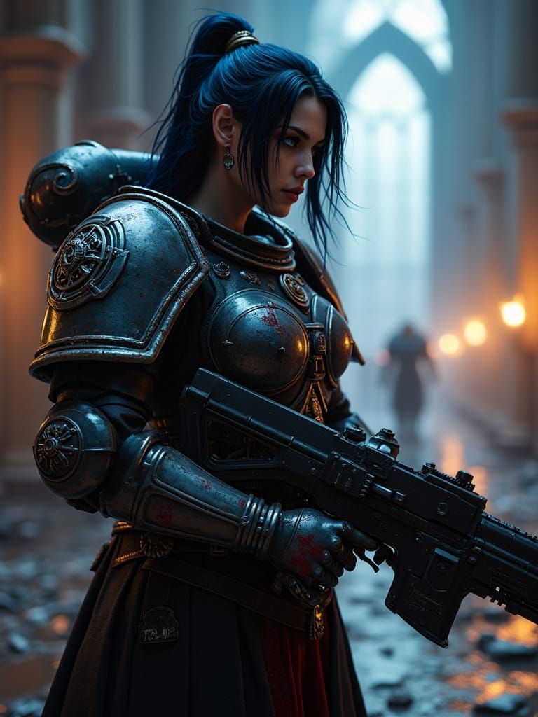 Dark Angels Space Marine Female Warrior in UHD