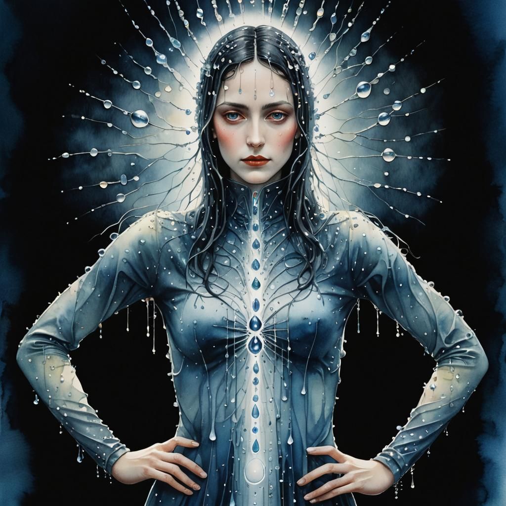 Dew Drops Reflecting Morning Light, Surreal Watercolor