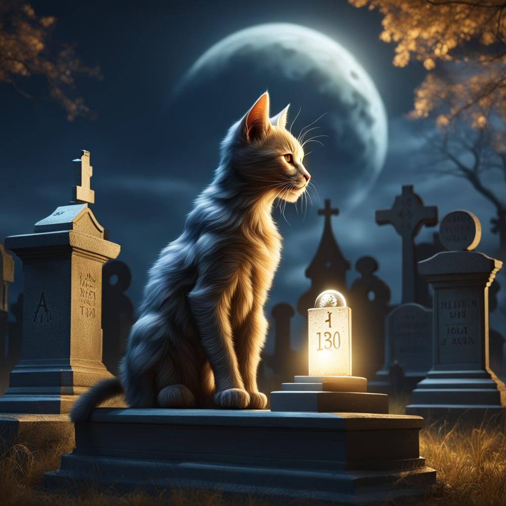 Spectral Kitten Guardian Under Full Moon